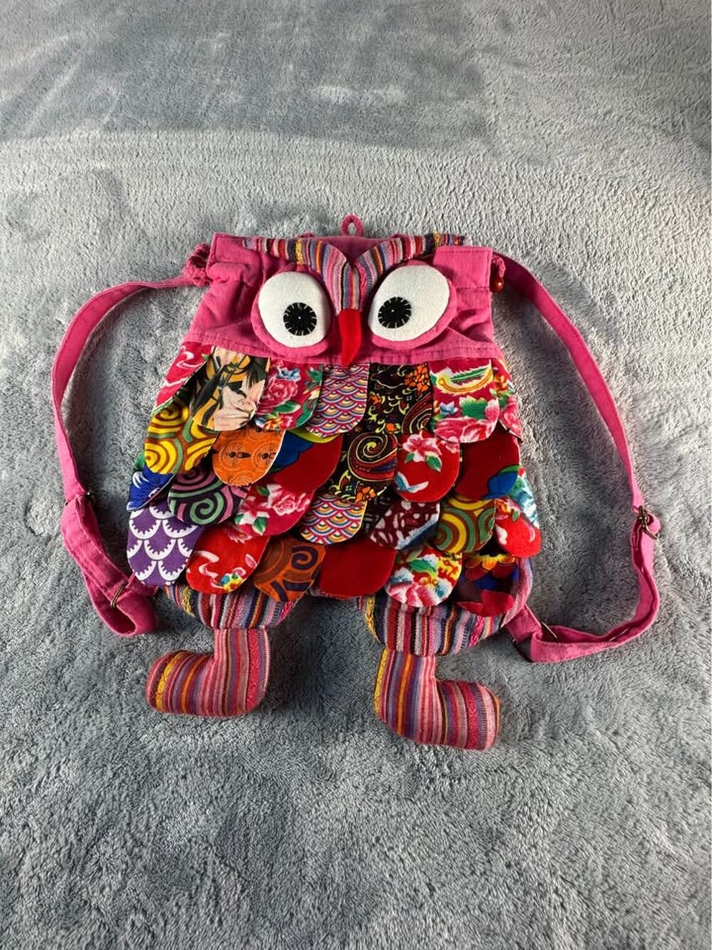 Handmade Patchwork Owl Drawstring Backpack
